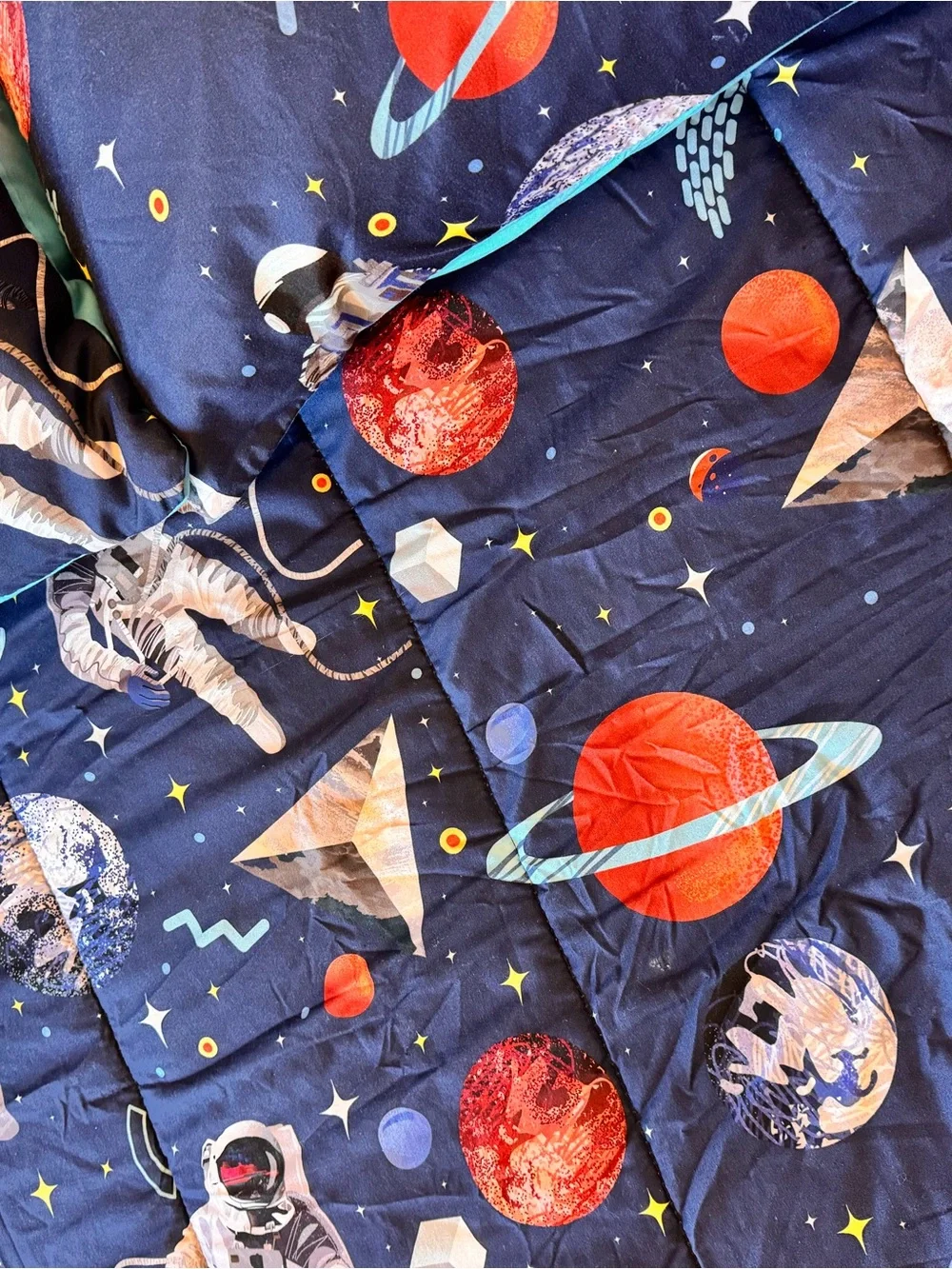 Space-Themed Navy Comforter Set with 2 Pillow Cases Astronaut Print